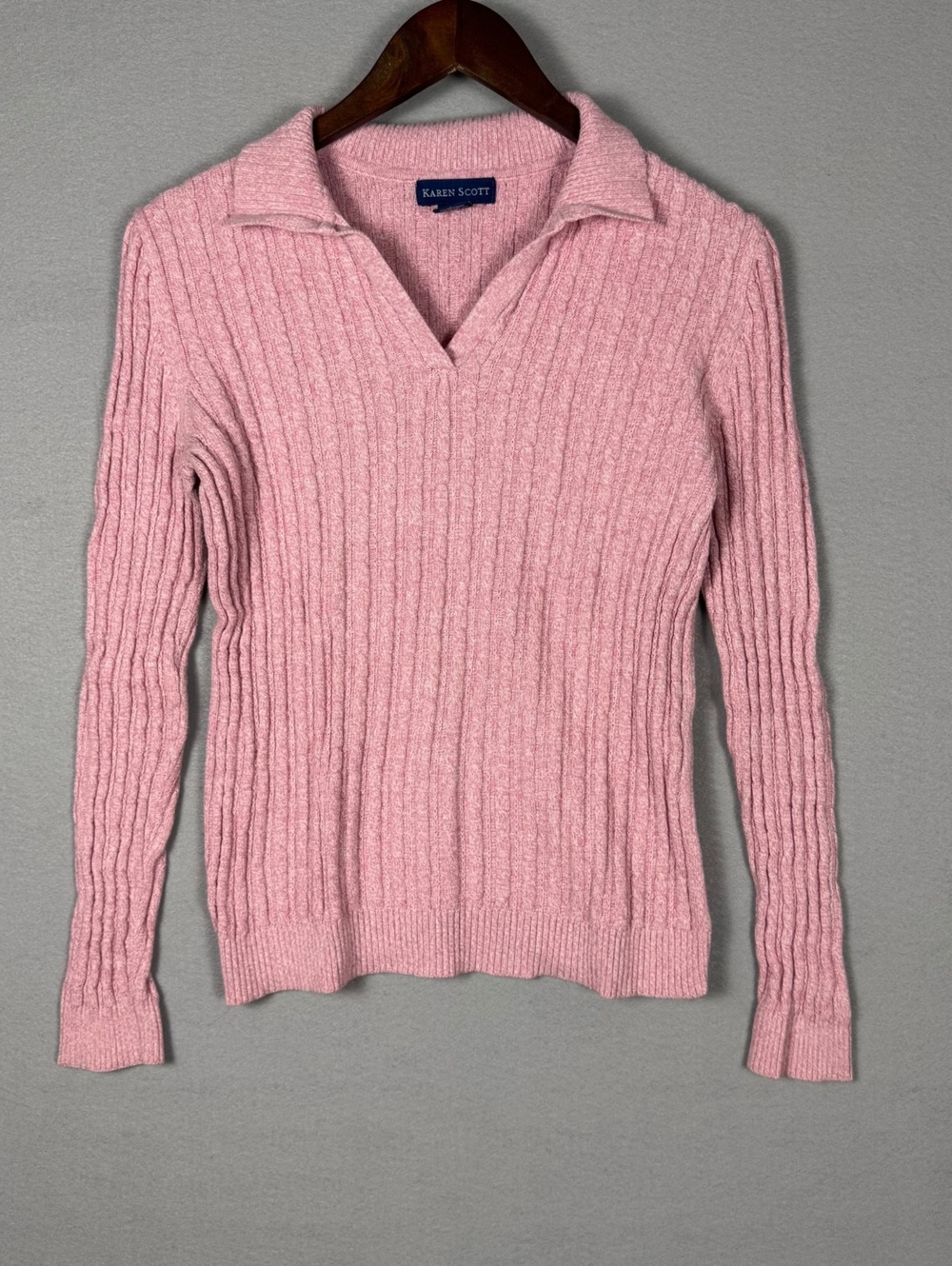 Vintage Y2K Karen Scott Ribbed Polo Sweater Women's M Pink